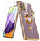 Nonional for Samsung Galaxy A52s 5G/A52 Case with 2 Pack Screen Protector, 360° Rotatable Ring Holder [Luxury Hearts Pattern] Plating Gold Edge Slim Soft Phone Cover Case for Galaxy A52 - LightPurple