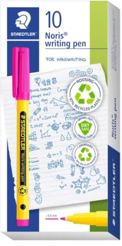 STAEDTLER Noris 307 Fineliner – Magenta, 10 Stück, 0,6 mm | Bunt, aus 97 % recyceltem Kunststoff, wasserbasierende Tinte – Art.-Nr. 307-20