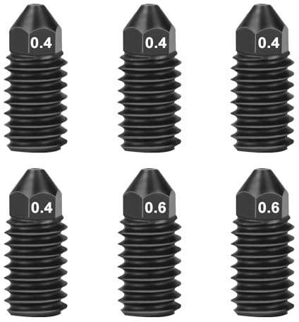 Nssnlur 6Pcs A1/A1 Mini Hardened Steel Extruder Nozzle, 4 Buses en Acier Trempé de 0,4 mm 2 Buses de 0,6 mm pour Bambulab A1/A1 Mini Imprimante 3D