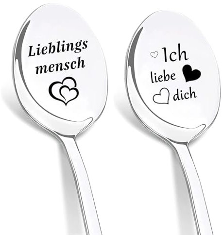 DIKARYA Lieblingsmensch Geschenk, 2er Löffel mit Gravur, Hochzeitsgeschenke für Brautpaar, Ich Liebe Dich Geschenke für Männer, Liebe Geschenke für Sie, Jahrestag Geschenk für Frauen Freundin Paare