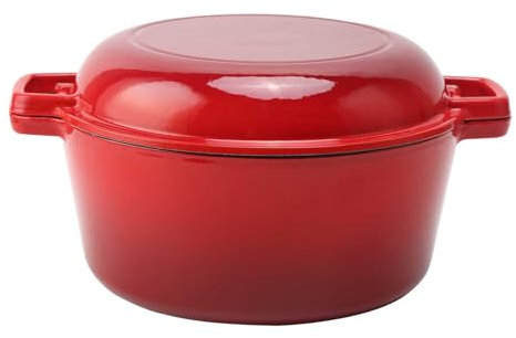 Enameled Cast Iron Dutch Oven Cookware With Lid and Dual Handles,2 in 1 Cookware Nonstick Heavy-Duty Dutch Oven Pot for Bread Baking,Braising,Stewing,Roasting