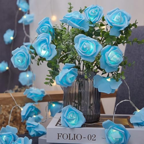 YeahBoom LED Rosen Lichterkette,1.5M 10 Blumen LED Künstliche Rosen Lichterketten,Batteriebetrieben,Rose Fairy Lights,Deko Rosen Lichterkette,Innenberei Hochzeit Schlafzimmer Blumen Weihnachts Deko
