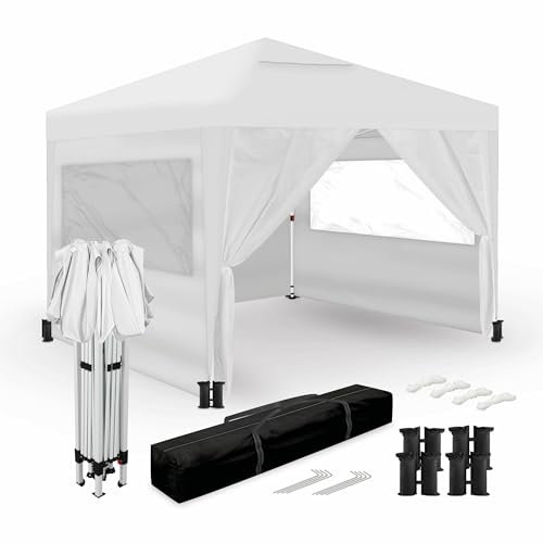 Wasabi - Tente Pliante Nylon Blanche 3x3m – Abri Jardin Camping avec 4 Parois – Tente Plage et Réception – Sac de Transport – Pergola Pas Cher Mobilier Extérieur pour Veranda Terrasse