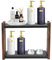 Railoxo Schminktisch Organizer Badezimmer Organizer Make-up Aufbewahrung Kosmetik Organizer Tisch Organizer Walnuss Holz Kohlenstoffstahl 2-stufiger Aufbewahrungskorb (Schwarz)