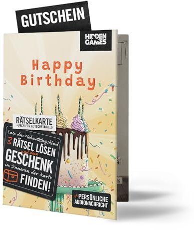 Hidden Games Rätselkarte “Happy Birthday” (Deutsch) - Geburtstagskarte, Grußkarte, Geschenkekarte