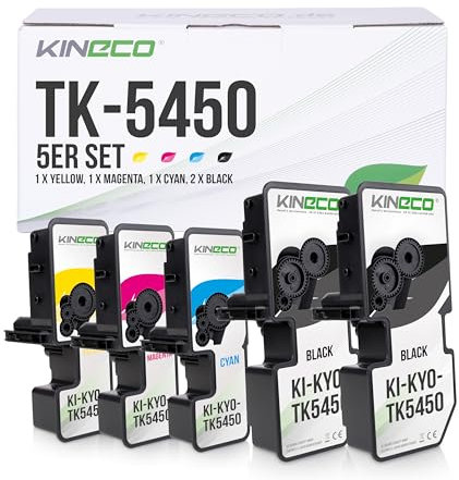 Kineco Toner TK5450 kompatibel mit Kyocera ECOSYS MA2600cwfx MA2600cfx PA2600cwx PA2600cx MA2600cwfx Plus MA2600cfx Plus PA2600cwx Plus PA2600cx Plus (5er Set Schwarz-Cyan-Magenta-Yellow) inkl. Chip