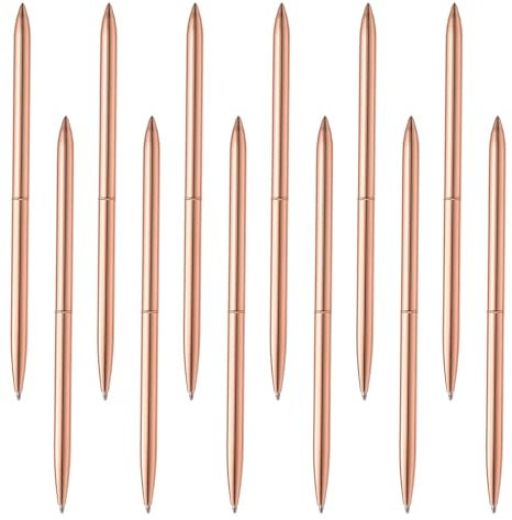 PATIKIL Schlanker Metall-Kugelschreiber, 12 Stück Schwarze Tinte 1mm Mittelspitze Ausziehbarer Glatter Schreibstift Für Büro Hochzeit Gästebuch, Roségold