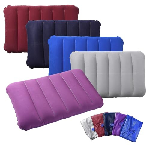 Pumwoy 5 Stück Aufblasbares Kissen, Reisekissen Aufblasbar Luftkissen Kopfkissen Velour Kissen, Sitzkissen Aufblasbar Strandkissen, Komfortables Reisekissen für Outdoor, Camping