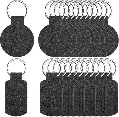 Xstary 30 Stück Filz Schlüsselanhänger,Runde & Rechteckig SFilz Schlüsselanhänger mit Edelstahl Ring Für DIY Dekoration Handwerk Taschen (Dunkelgrau)