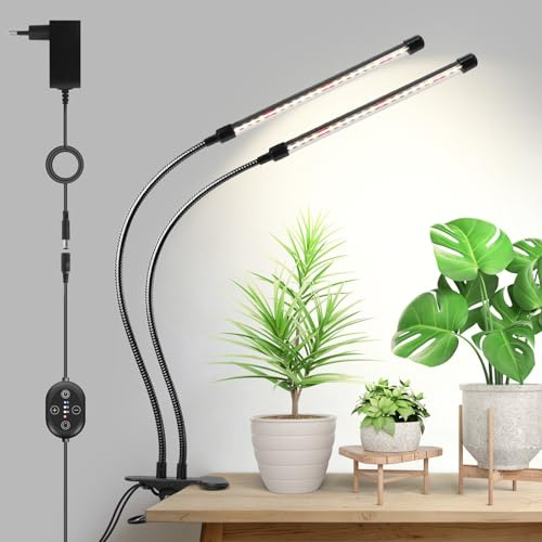 SENCHIKER Luz de cultivo con pinza 12V, LED full spectrum 660 nm, lámpara de cultivo con temporizador y dimmer, alta PPFD 160 µmol/s/m²@15 cm, 10W, luz para plantas de interior