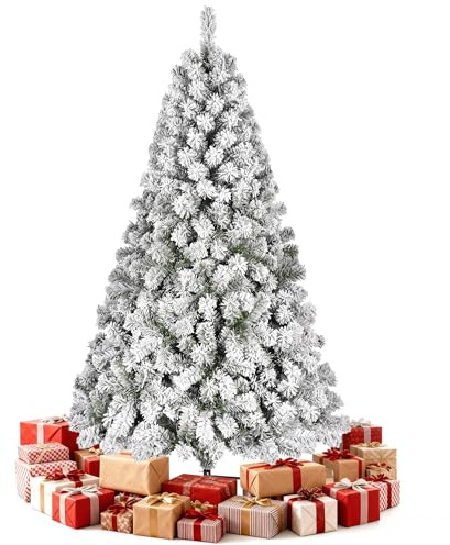 Newfulam 180CM Künstlicher Weihnachtsbaum mit Schnee, 1000 Spitzen, 180cm Weiß Schneeflocken Tannenbaum dichter PVC Christbaum mit Klapp-Schirmsystem, Metallständer, schwer entflammbar