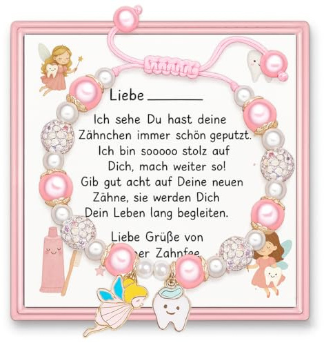 MURISE Zahnfee Geschenke Mädchen – Perlen Armband Mädchen mit Karte, Verstellbares Zahnfee Armband, Geschenkidee zur Zahnfee Belohnung
