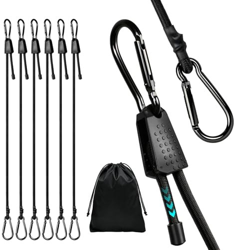 AWBEOT 6 Pièces Tendeur Elastique Réglable avec Mousqueton 100cm Tendeurs Elastique avec Crochets pour Voiture, Camping, Bâches, Tentes, Noir