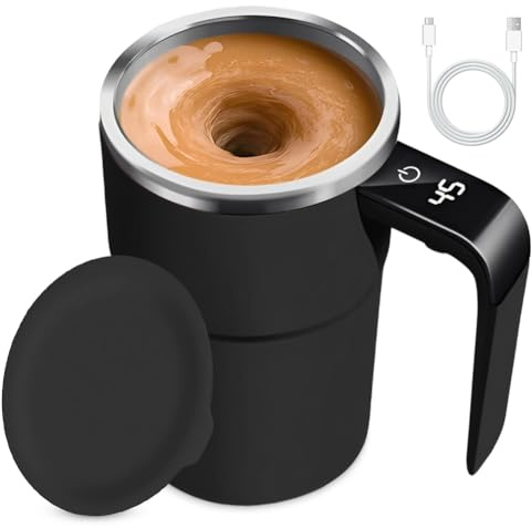 Selbstrührende Tasse,Magic Mug Selbstrührender Becher Self Stirring Mug Milk Coffee Cup，Edelstahl，Kakao Tasse Smart Cup Für Kaffee, Tee, Heiße Schokolade, Milch, Kakao, Protein (Model 2 Black)