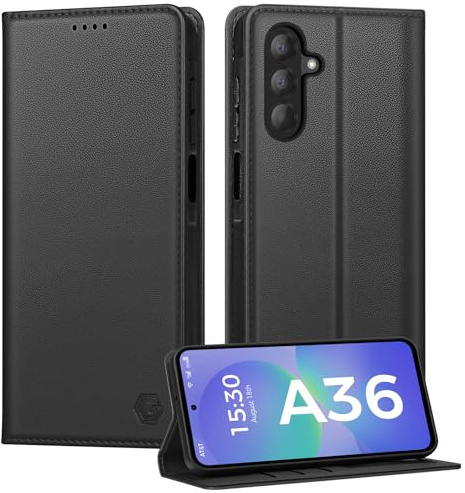 Kirnntca Handyhülle für Samsung Galaxy A36 5G Hülle, Kartenfach Premium PU Leder Klapphülle Schutzhülle, Standfunktion Tasche Flip Case für Samsung Galaxy A36 5G - Schwarz
