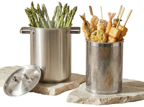 Premium Stainless Steel Asparagus Steamer Pot & Spaghetti Pasta Cooker with Perforated Steamer Basket