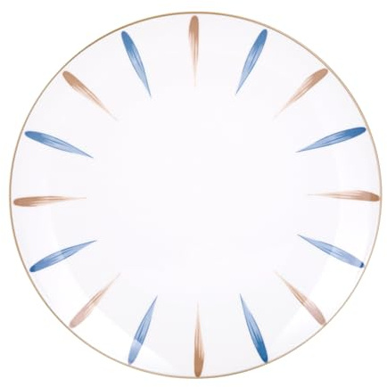 KASANOVA Flacher Teller aus Porzellan, 26,7 cm, Blütenblätter blau braun
