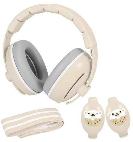 Vexaflow Cascos Bebe Antiruido, Con Bolsa de Transporte, para Sueño y Viajes, Protectores Auditivos Ajustables para Bebé y Niños de Hasta 48 Meses, Reducción de Ruido hasta 25dB