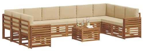 vidaXL Sofagarnituren 11 pcs Natur und Beige Massivholz Akazie, Gartenlounge, modernes Outdoorsofa, sicheres Sitzset, gemütliche Terrassenmöbel