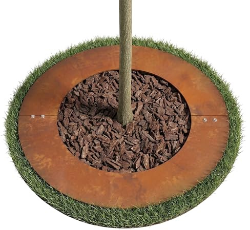 Relaxdays Baumring, Edelrost, Baumscheibe Rasenkante, Bäume & Sträucher, Ø 80 cm, Pflanzring Garten, Cortenstahl, braun