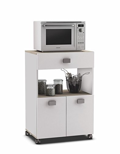 Armario Auxiliar de Cocina Bajo con 2 Puertas y 1 Cajón en Color Blanco Mate y Roble Estilo Nórdico 60x90x41 cm