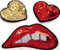 Strass Glitzer Herzen Aufnäher Aufbügler Bügelbilder Set Iron on Patches Applikation mit Pailletten Glitzer für Kleider Frauen zum aufbügeln  3 Stk Kußmund 11 x 5,5 cm + 2 Herzen je 7 cm 
