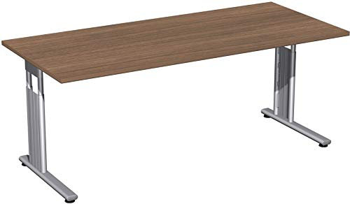 Geramöbel Schreibtisch höhenverstellbar, 1800x800x680-820, Nussbaum/Silber