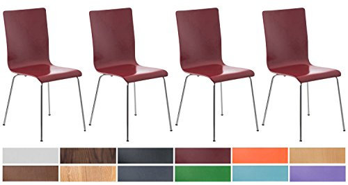 CLP 4er-Set Wartezimmerstuhl Pepe mit ergonomisch geformten Holzsitz und Metallgestell I 4X Konferenzstuhl erhältlich, Farbe:rot