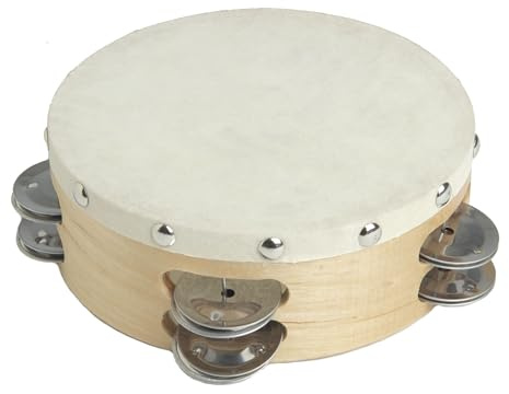 Fame 6 Zoll Felltambourine, Holz, Naturfarben, Doppelreihig, Ziegenfell, Stahlschellen, Nicht-Stimmbares Musikinstrument