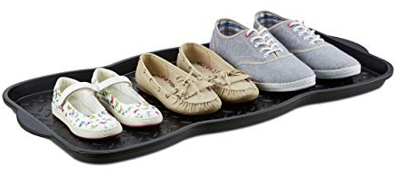Relaxdays Set of 10 Shoe Tray, Hallway Storage, Muddy or Wet Boots, Wellies & Trainers, 3 x 38.5 x 75 cm, Plastic, Black
