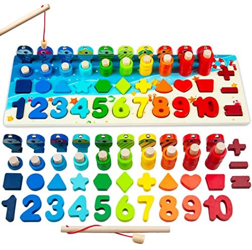 Faerly® Montessori Spielzeug magnetisches Angelspiel - Holzpuzzle Fische Lernspielzeug Holzspielzeug Motorikspielzeug für Kinder ab 2 3 4 5 6 Jahren Puzzle Regenbogen Angeln Kinderspielzeug