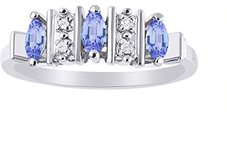 Bague marquise tanzanite et diamant en argent sterling 925, Tanzanite