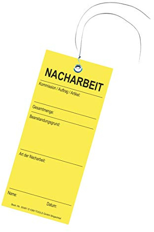 150 Hängeetiketten - Drahtanhänger - Warenanhänger: wetterbeständige Folie - Motiv NACHARBEIT - 60x140 mm - Staffelpreise für Businesskunden ab 3, 6 oder 11 Verpackungseinheiten (VE)
