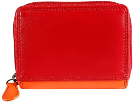 ph PRIMEHIDE Concertina Credit Card Holder Wallet - Durable Slim Wallet with RFID Protection & Coin Pocket - Multi Coloured 11 Card Slots Bifold Wallets - Genuine Leather Wallets, Red/Orange Multi