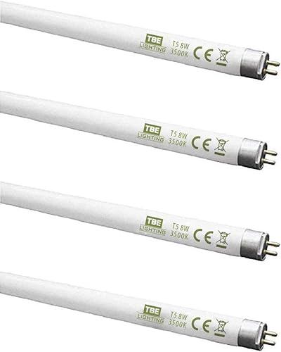 TBE-belysning T5 8 W fluorescerande rörlampor 288 mm – CFL-glödlampor – G5 2-stifts basbeslag – T5 högeffektiva lampor, kall vit 3 500 K (4-pack)