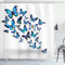 ABAKUHAUS Schmetterling Duschvorhang, Natur Botanischer Frühling, Stoffliches Gewebe Badezimmerdekorationsset mit Haken, 175 x 220 cm, Blue Sky Blau Schwarz