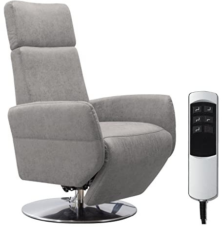Cavadore TV-Sessel Cobra mit 2 E-Motoren / Elektrischer Fernsehsessel mit Fernbedienung / Relaxfunktion, Liegefunktion / Ergonomie L / Belastbar bis 130 kg / 71 x 112 x 82 / Lederoptik Hellgrau