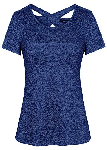 iClosam Sport Oberteile Damen Running Fitness Laufshirt Kleidung Yoga Top Funktionsshirt Atmungsaktiv Sportshirt Kurzarm