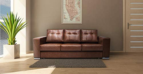 Quattro Meble Braunes Echtleder 3 Sitzer Sofa Mallorca Pik FS Breite 205cm mit Schlaffunktion Ledersofa Echt Leder Couch große Farbauswahl !!!