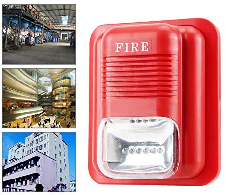 DC12V/24V Allarme di Protezione Antincendio Sonoro e Luminoso, Sistema di Sicurezza con Allarme Sirena Stroboscopica di Avviso, Sirena Cicalino Allarme Audio 105DB, Luce a 6 LED