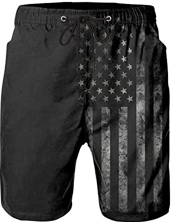 FT FENTENG Mens Swim Trunks for Men, Hawaii Quick Dry Beach Shorts for Men Swimming Trunks, Vintage Black American Flag Men's Board Shorts Swimwear Bathing Suit with Mesh Lining, Large