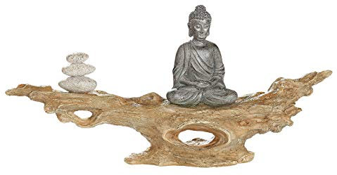 GILDE Skulptur Buddha auf Baumstamm Kunstharz Breite 30 cm braun, Tischdeko, Geschenk, Feng Shui