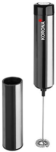 Korona 18010 Batteriebetriebener Milchaufschäumer mit Abdeckkappe | Edelstahlrührstab | Gehäuse mit hochwertigen Edelstahlapplikationen