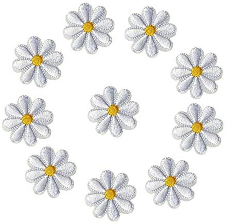 SUNMOVE 10Pcs Embroidery Sunflower Daisy Flower Sew On Iron On Patch Badge Bag Hat Jeans Jackets Applique (White)