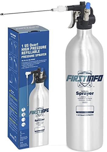 FIRSTINFO A1638L | Pulverizador de Aire Comprimido Reutilizable 1L | Depósito de Aluminio Reforzado | Presión Máxima 140 psi | Nebulización Amplia | Ligero y Patentado