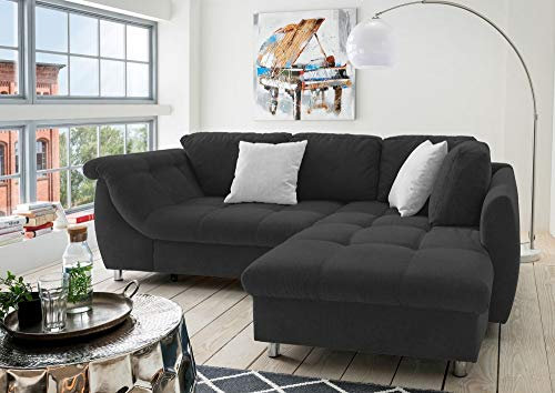 Beauty.Scouts Ecksofa Camille schwarz 250 x 190 x 84 cm (B/H/T) Wellenunterfederung inkl. Zierkissen Sofa Wohnsofa Wohnzimmersofa Wohnzimmercouch Couch Wohncouch