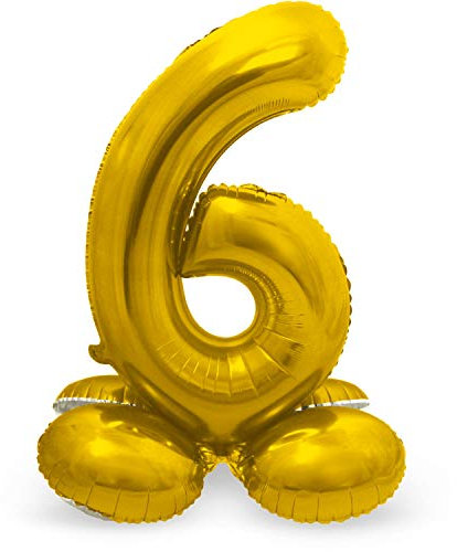 Folat 64706 - Folienballon Zahl 6 - Gold mit Basis ca. 81 cm