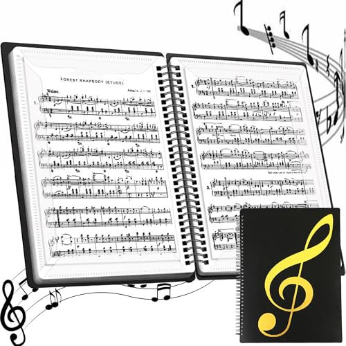 SUQ A4 20 Pages Music Folder, Song Sheet Holder, Clef Paper Storage, Modify Piano Score Mark Music Clef Sheet, Storage Documents Holder Bag, Blank Plastic Concert Choral Folder
