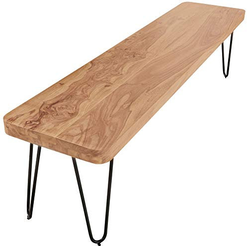 KADIMA DESIGN Sitzbank BALU Massivholz: Landhausstil, Verschiedene Größen, Metallbeine, einfache Pflege Farbe: Beige, Große: 120x40x45