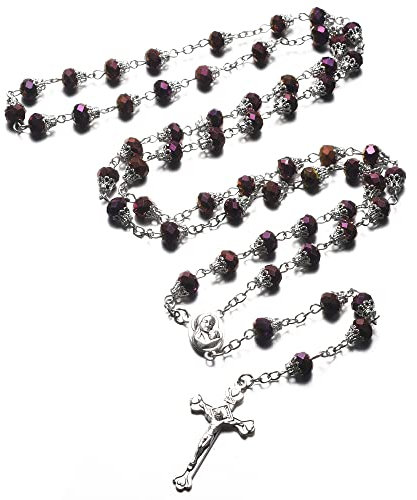 Violett Katholischer Rosenkranz rund faux Kristall handgemachte Perlen Christlicher Draht Vintage Kreuz Ornament Rosenkranz Halskette